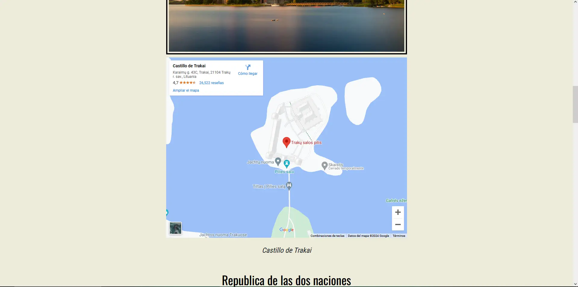 Imagen sitio web: paises balticos. Mostrando inclusion de Google Maps